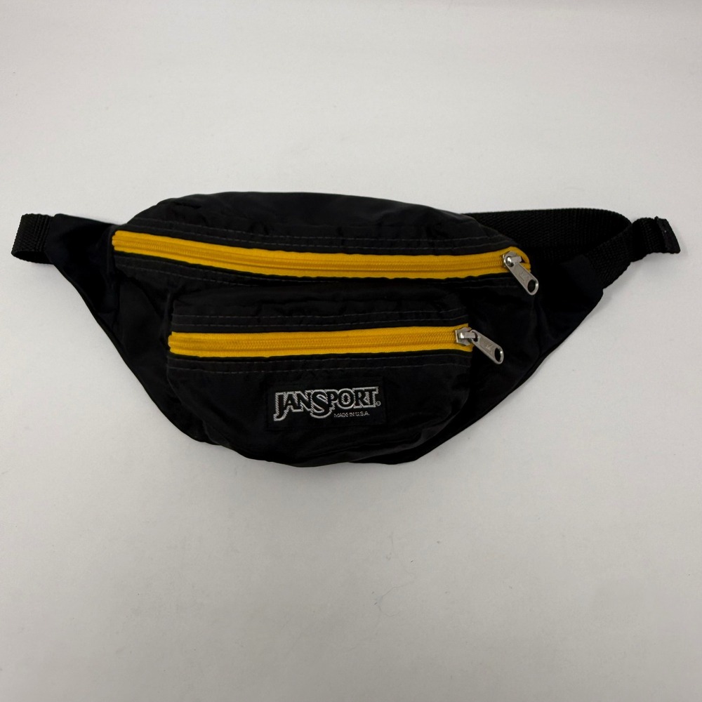 Vintage JanSport Fanny Pack Black Yellow Trim Made in USA Waist Bag 80's